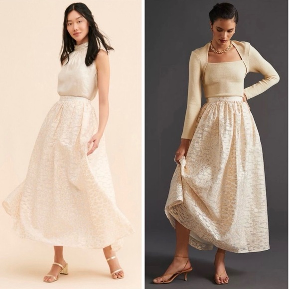 Anthropologie Dresses & Skirts - Anthropologie Cream and Gold A-Line Skirt